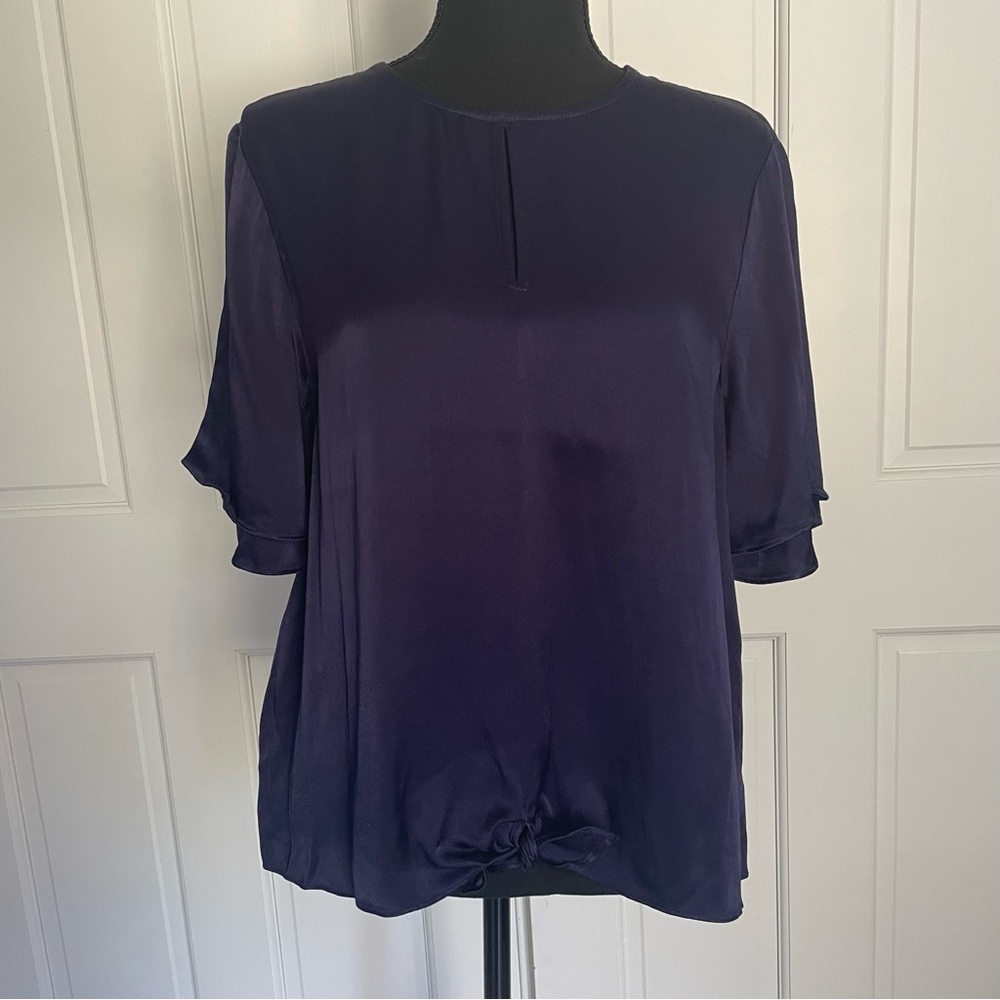 Allison Joy Deep Navy Short Sleeve Tie-Front Blouse - Picture 3 of 9
